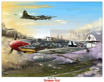K&C collector exclusive - Hermann Graf Me 109 G6 signed/ numbered Ltd run print(30 only)